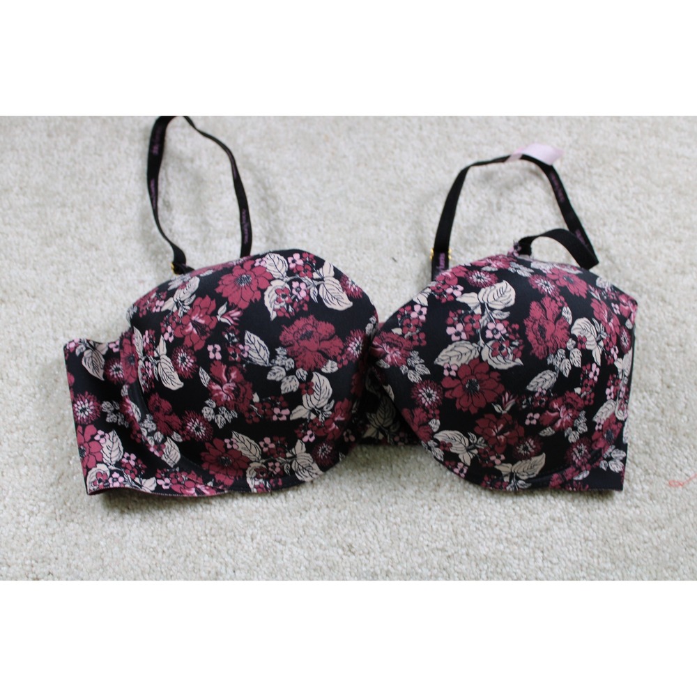 Daisy Fuentes‎ Floral Push Up Bra Size 34C Black Burgundy Padded Underwire